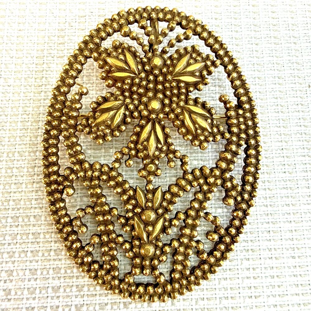 Vintage Accessocraft NYC Brooch - Pin - Pendant -  Tiny Golden/Bronzy Beads
